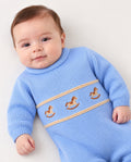 Baby boys’ blue romper with beige rocking horse embroidery