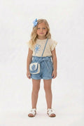 Girls denim shorts and flower top set with bag