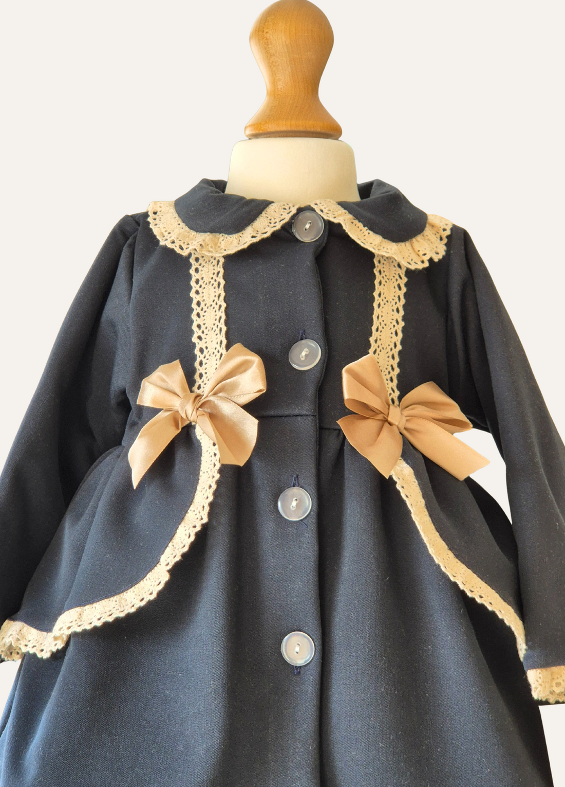 Girls Navy Blue and Beige Double bow with lace trim spanish coat