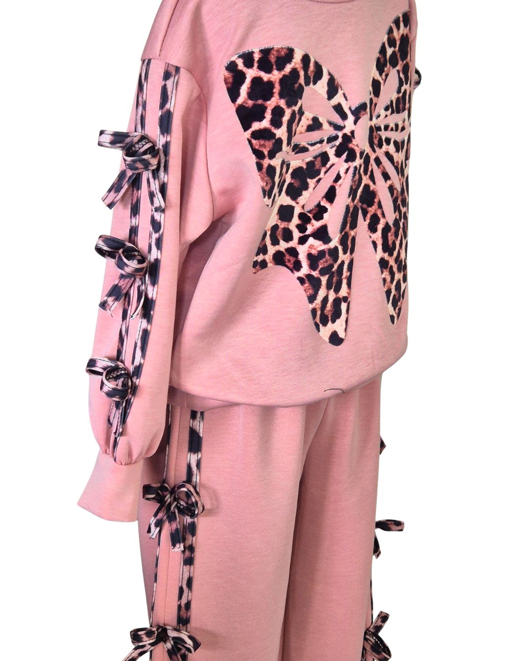 Girls dusky pink animal print leisure outfit for autumn and winter