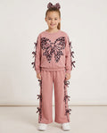 Girls dusky pink animal print bow leisure suit