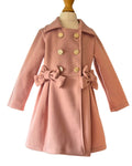 Girls dusky pink coat with double waist bows
