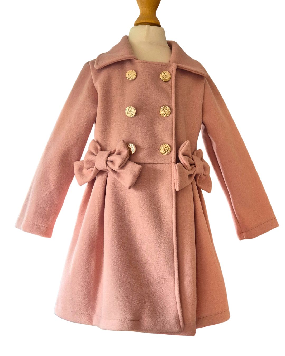 Girls dusky pink coat with double waist bows