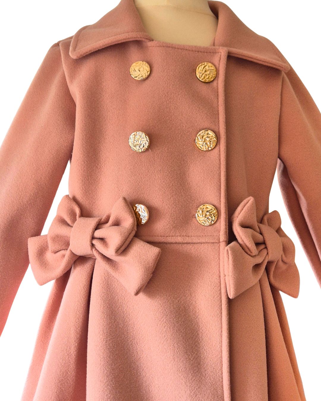 Girls pink winter coat with double gold buttons