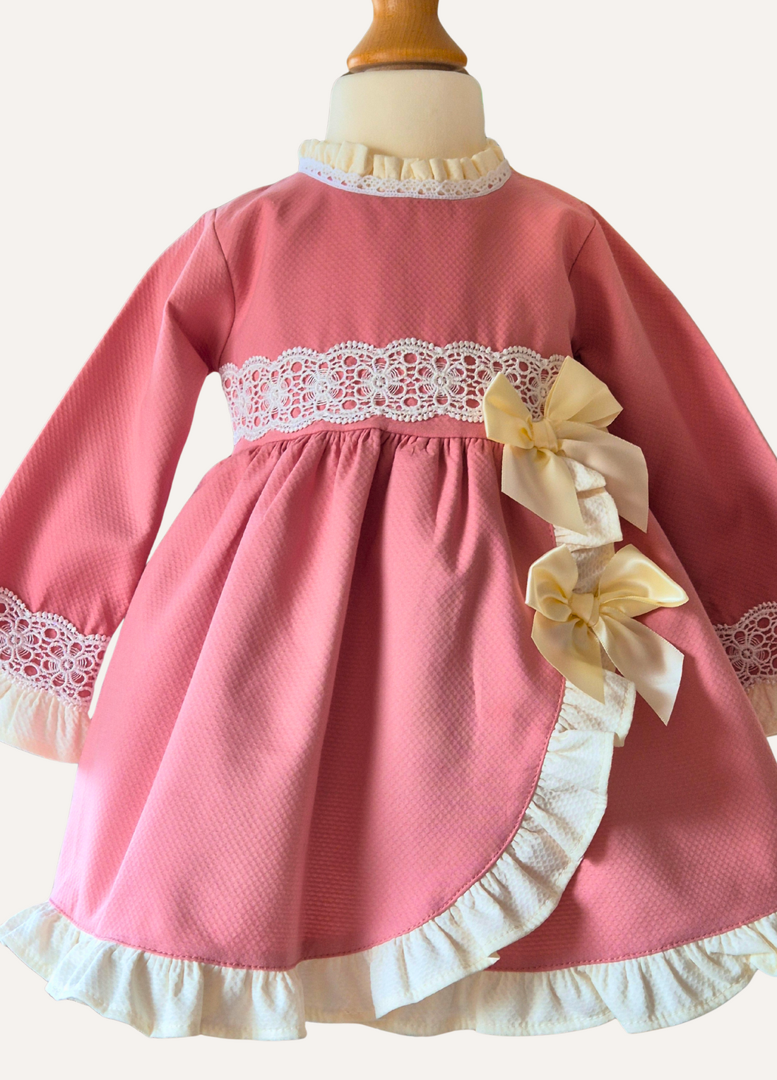 Dusk Pink Girls Spanish Frills and double bow dress