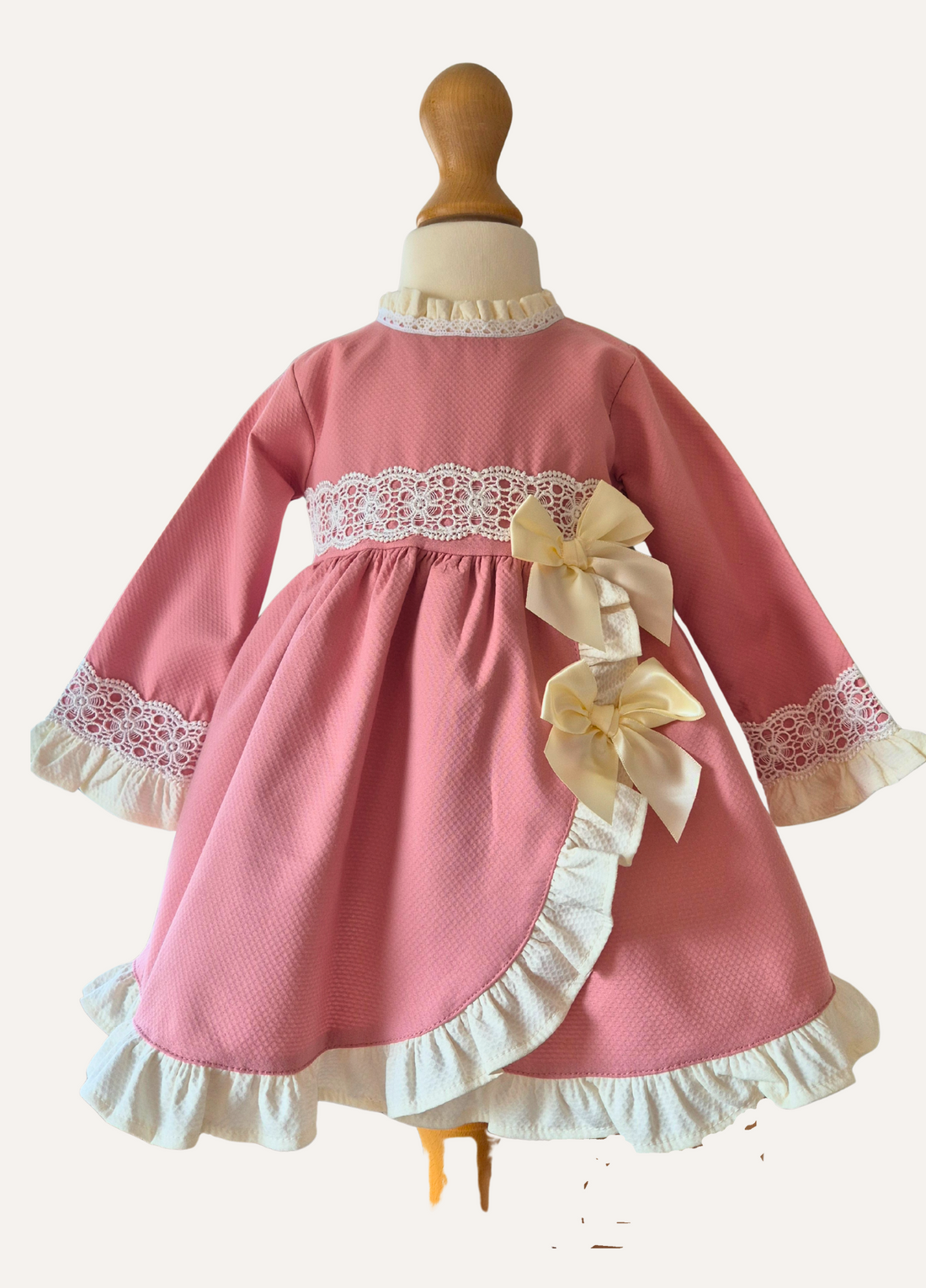 Dusk Pink Girls Spanish Frills and double bow dress