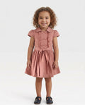 Girls dusky pink double button frill dress
