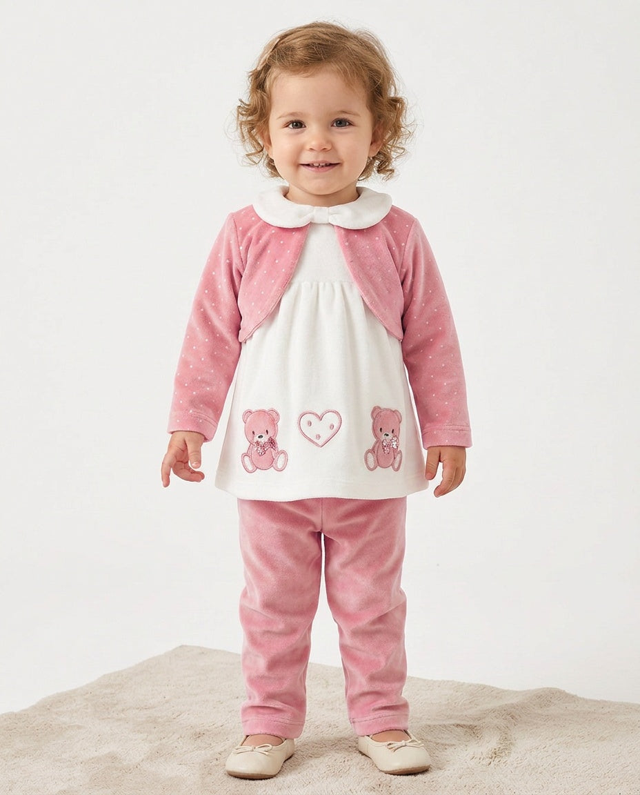 Girls dusky pink velour teddy swing top and trousers set