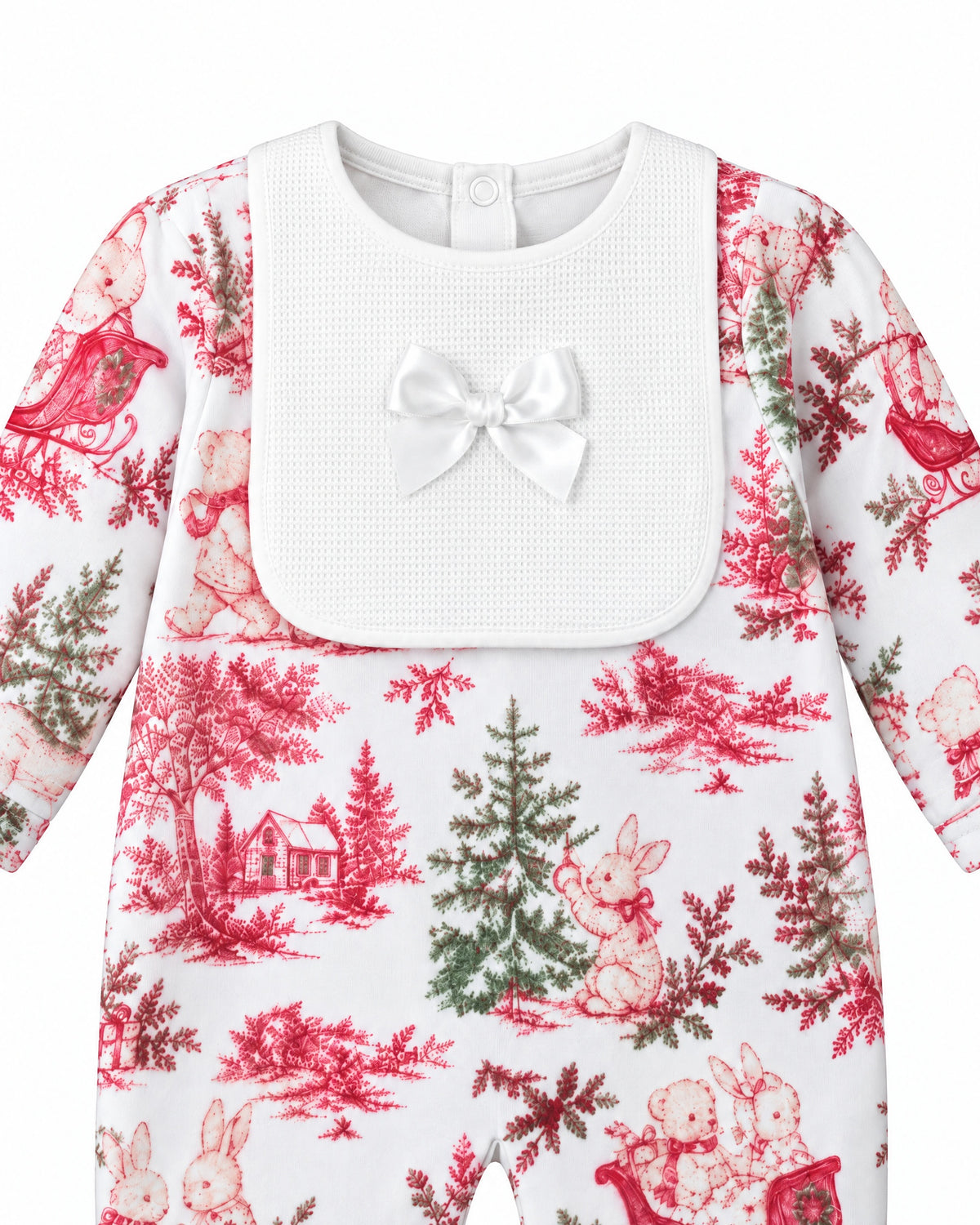 Baby festive sleepsuit with faux bib and satin bow