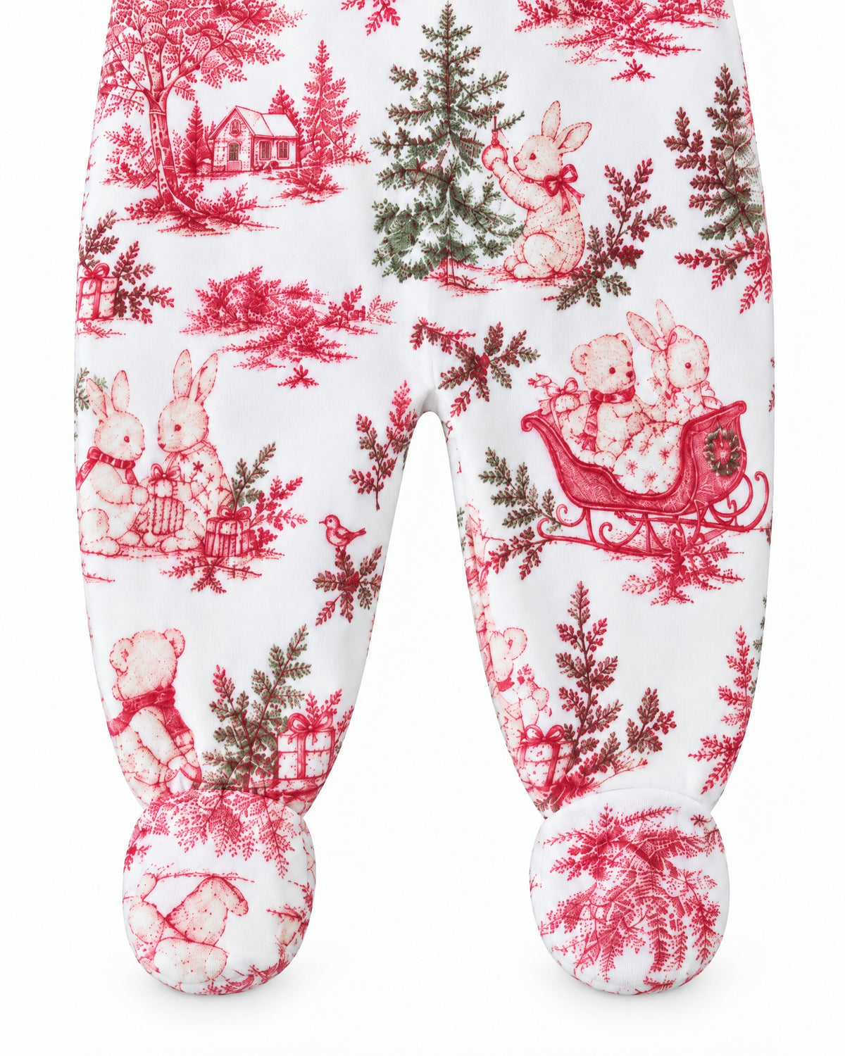 Baby ivory velour sleepsuit with festive teddy and bunny print