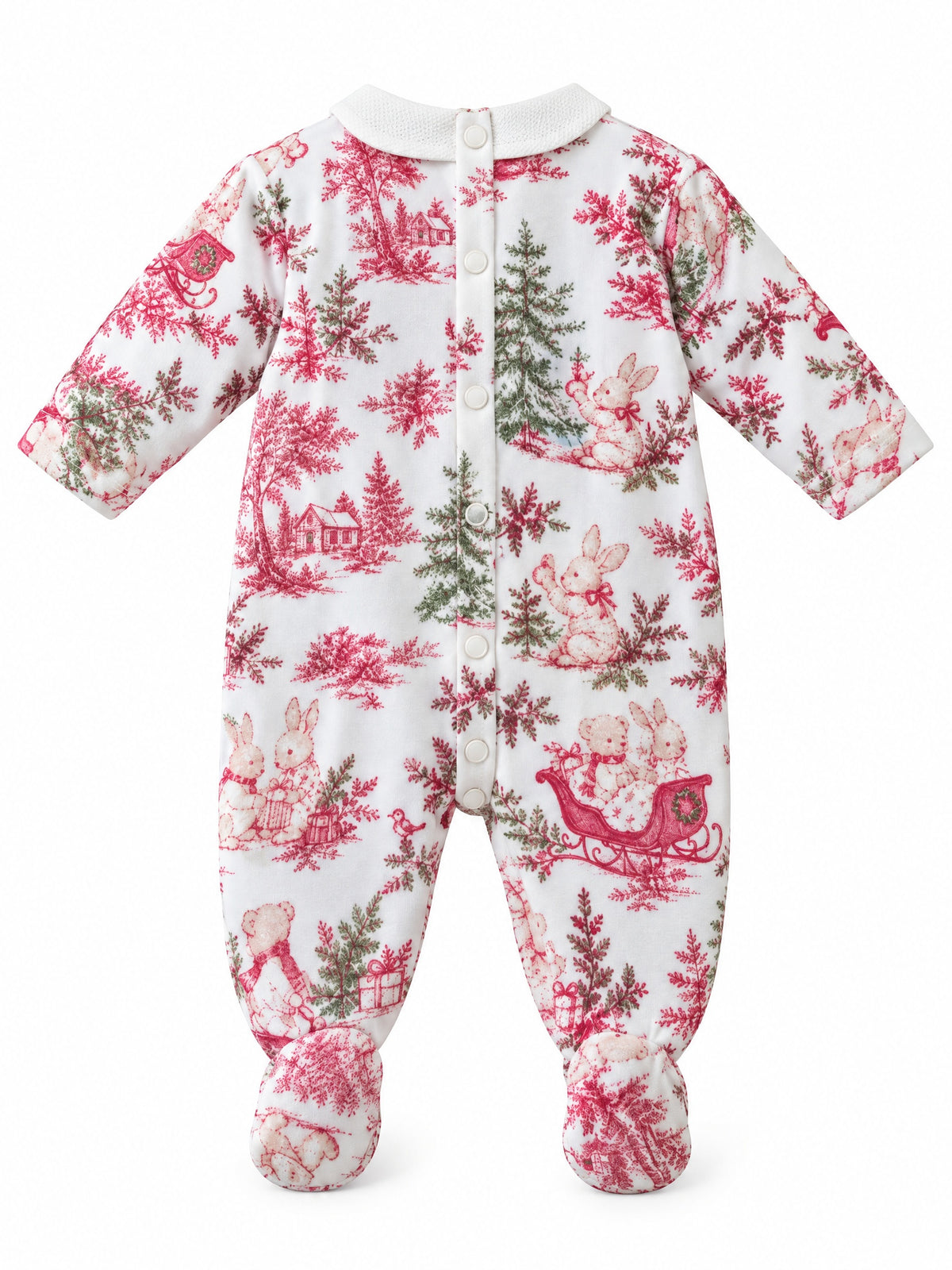 Baby Christmas sleepsuit with teddies and bunnies