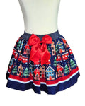 Navy blue girls’ skirt with Christmas houses and festive prints