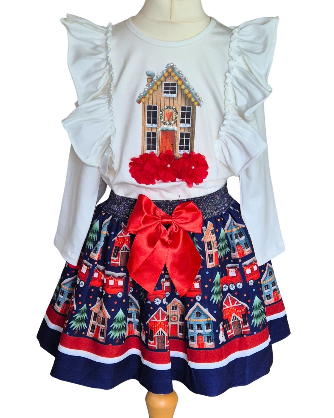 Girls’ gingerbread house Christmas skirt and top set by Neon Kids