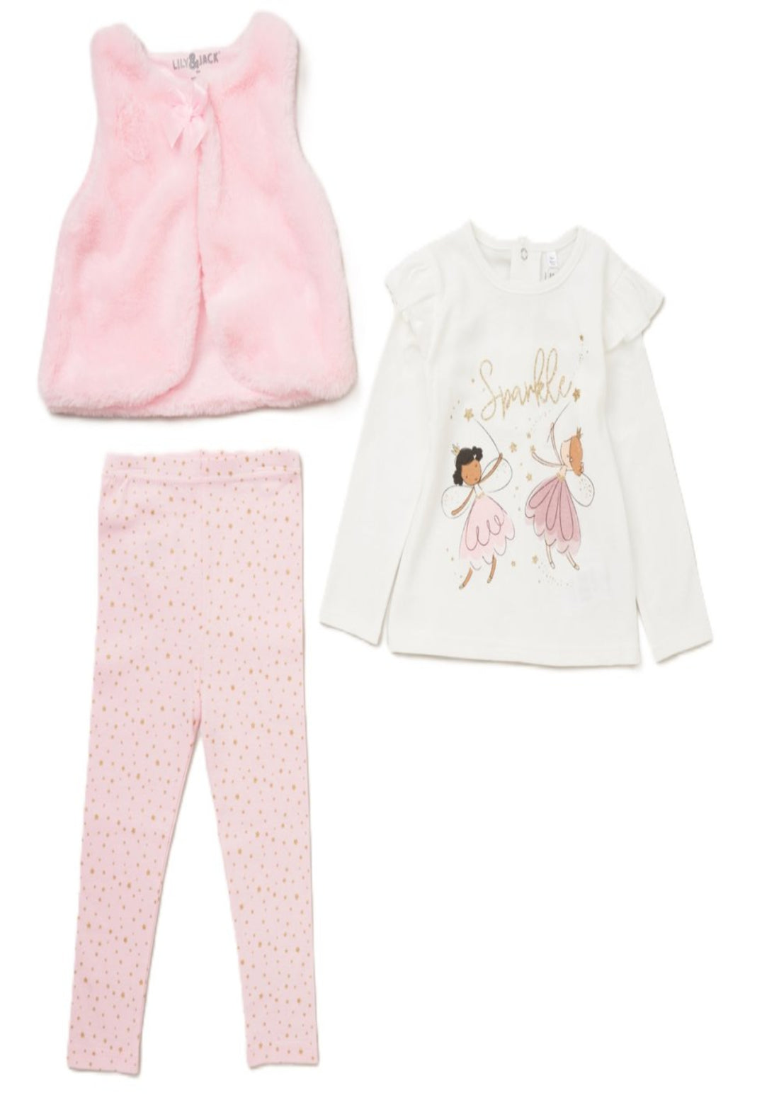 Girls 3 piece fairy sparkle outfit with faux fur gillet from Lily & Jack