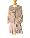 Girls 4 piece beige faux fur gilet and skirt set