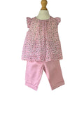 Girls pink floral top and knee length shorts set
