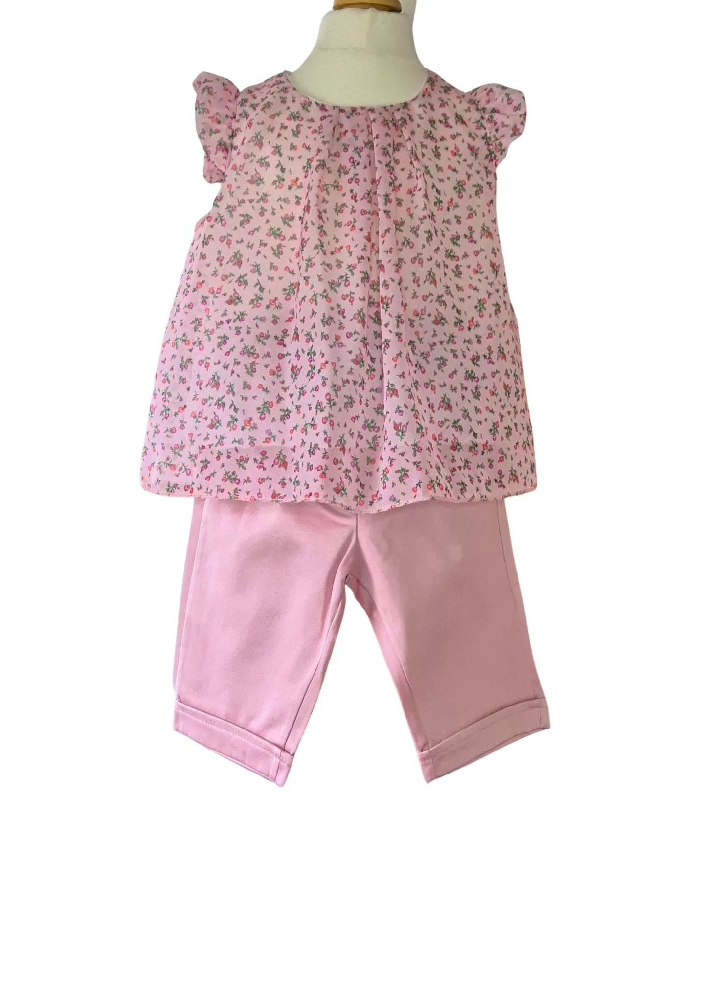 Girls dusky pink summer outfit with floral floaty top