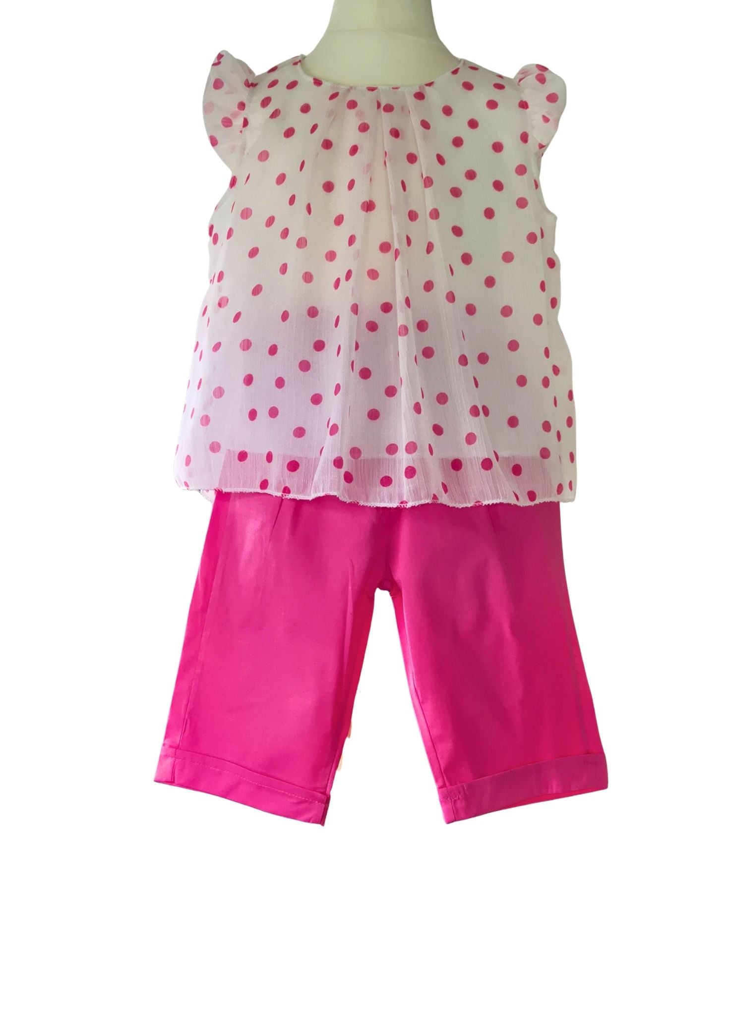Girls holiday shorts set with floaty polka dot blouse