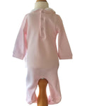 Traditional pink baby romper with satin bows