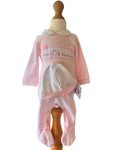 Baby girl pink footed romper with matching hat