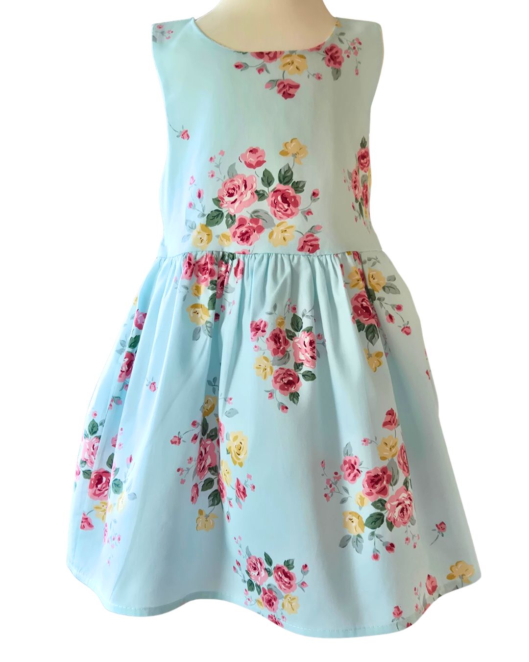 Girls blue floral summer dress vintage rose print