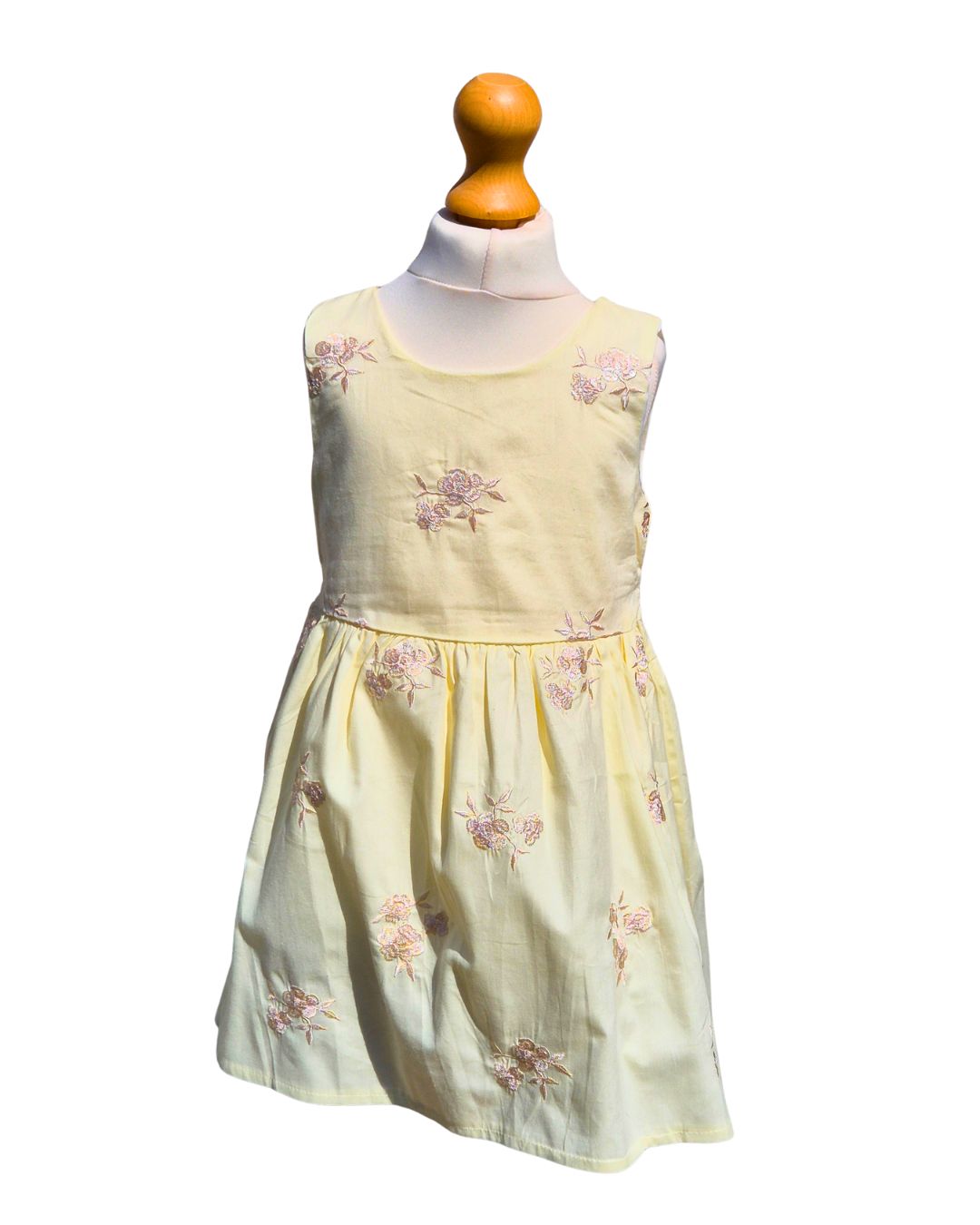Girls Pale Yellow Embroidered Dress | Floral Occasion Dress 2–7 Years
