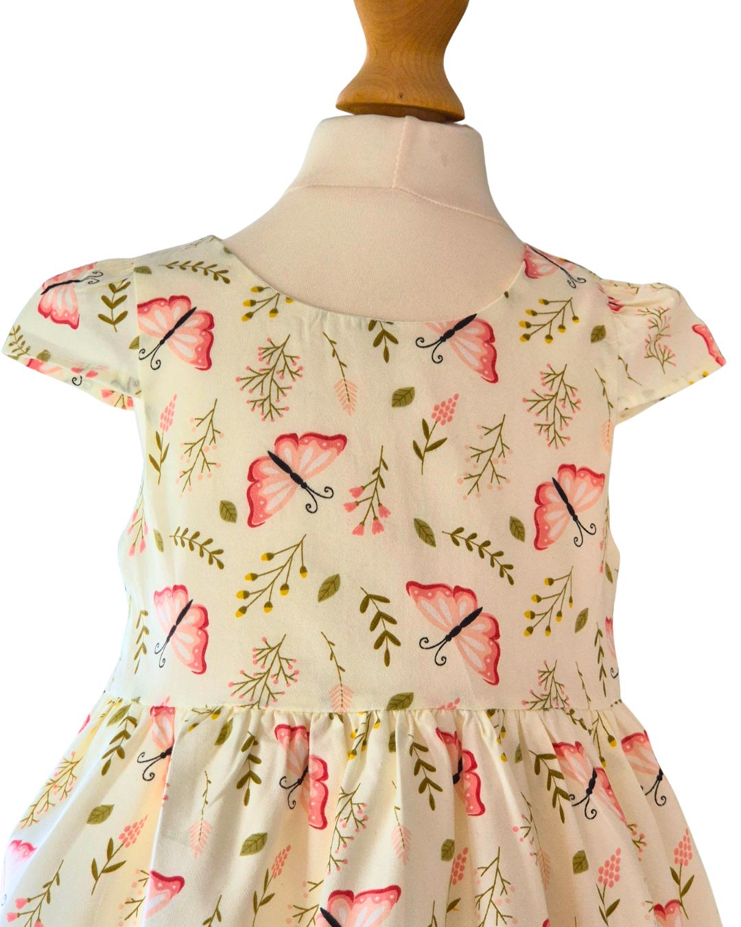 Pink butterfly print girls party dress for holidays
