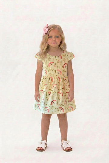 Girls pink butterfly print summer dress with full skirt