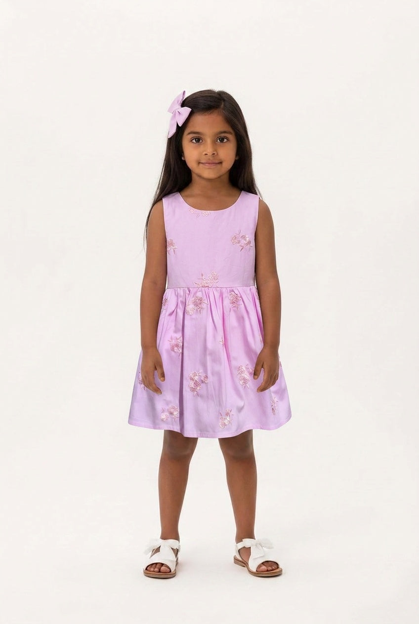 Girls pink embroidered rose dress with sequin detail