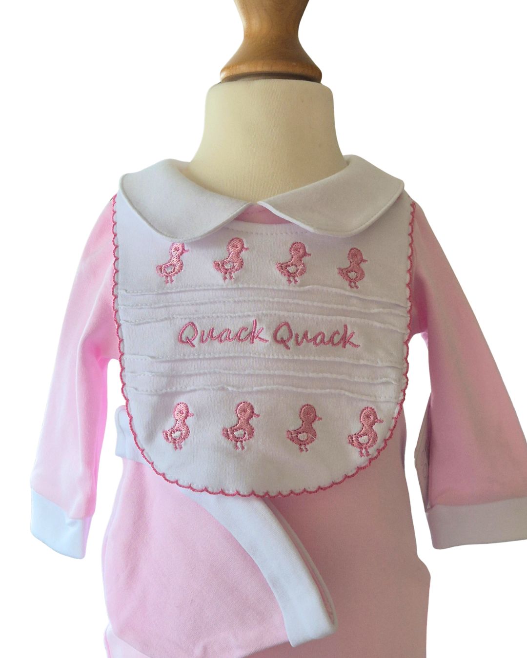Nursery Time baby girl outfit with embroidered ducks