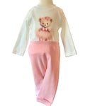 Baby girls cream top pink trousers and lace jacket set