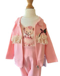 Girls teddy bear top and pink trousers 3 piece outfit