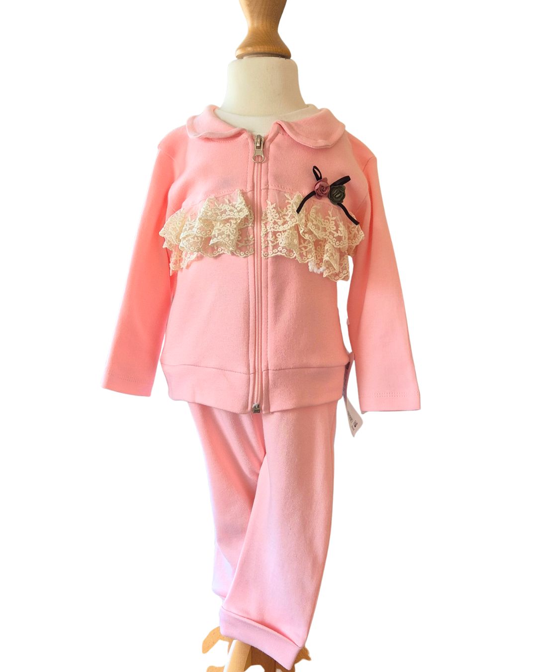 Girls pink teddy outfit with trousers and jacket