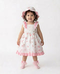 Girls pink floral dress with sunhat