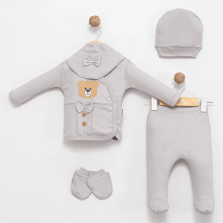 Baby boys dove grey 5 piece teddy set