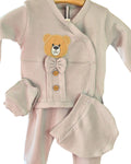 Baby boys teddy bear wrap top and footed trousers set