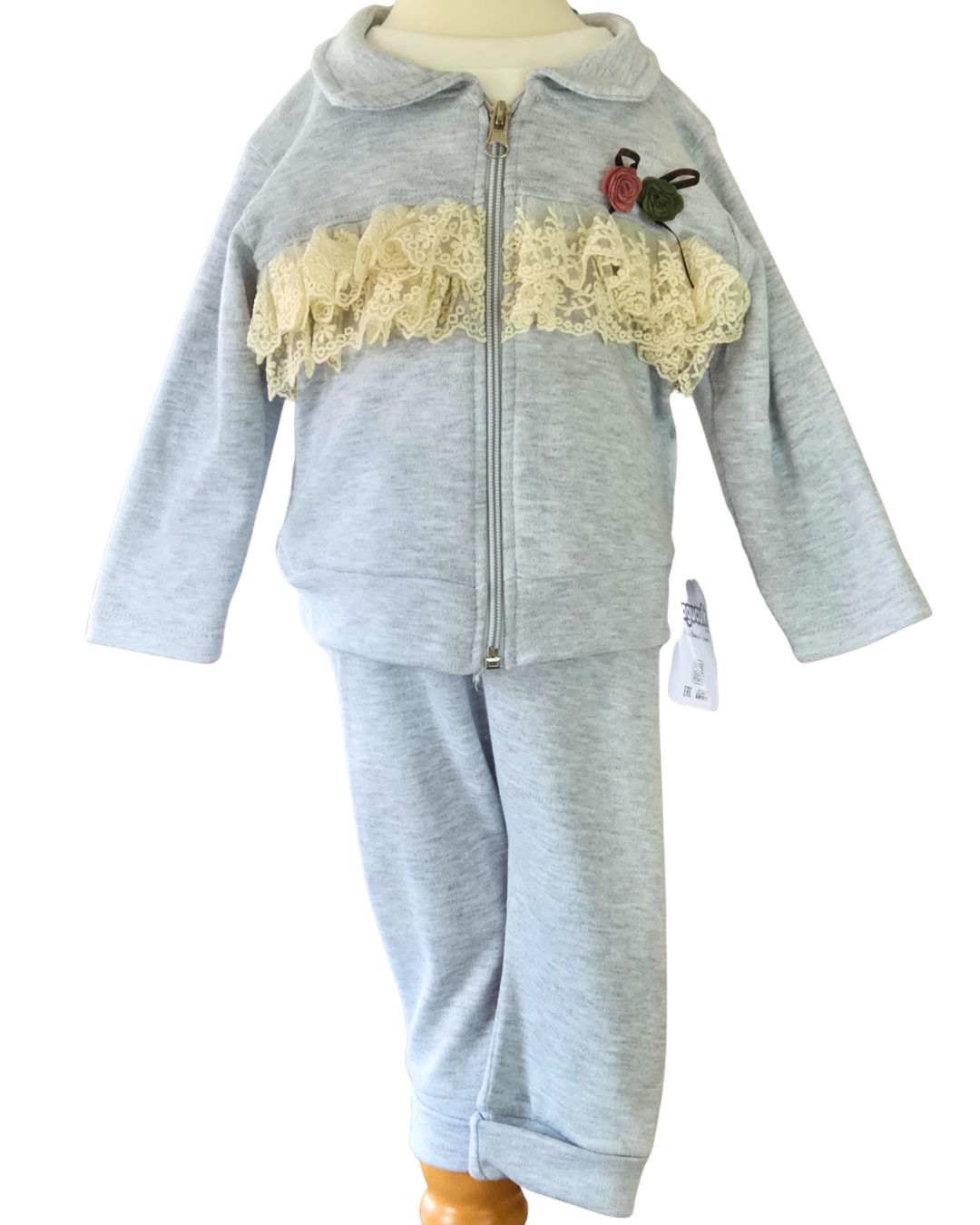 Grey girls teddy outfit with lace trimmed jacket
