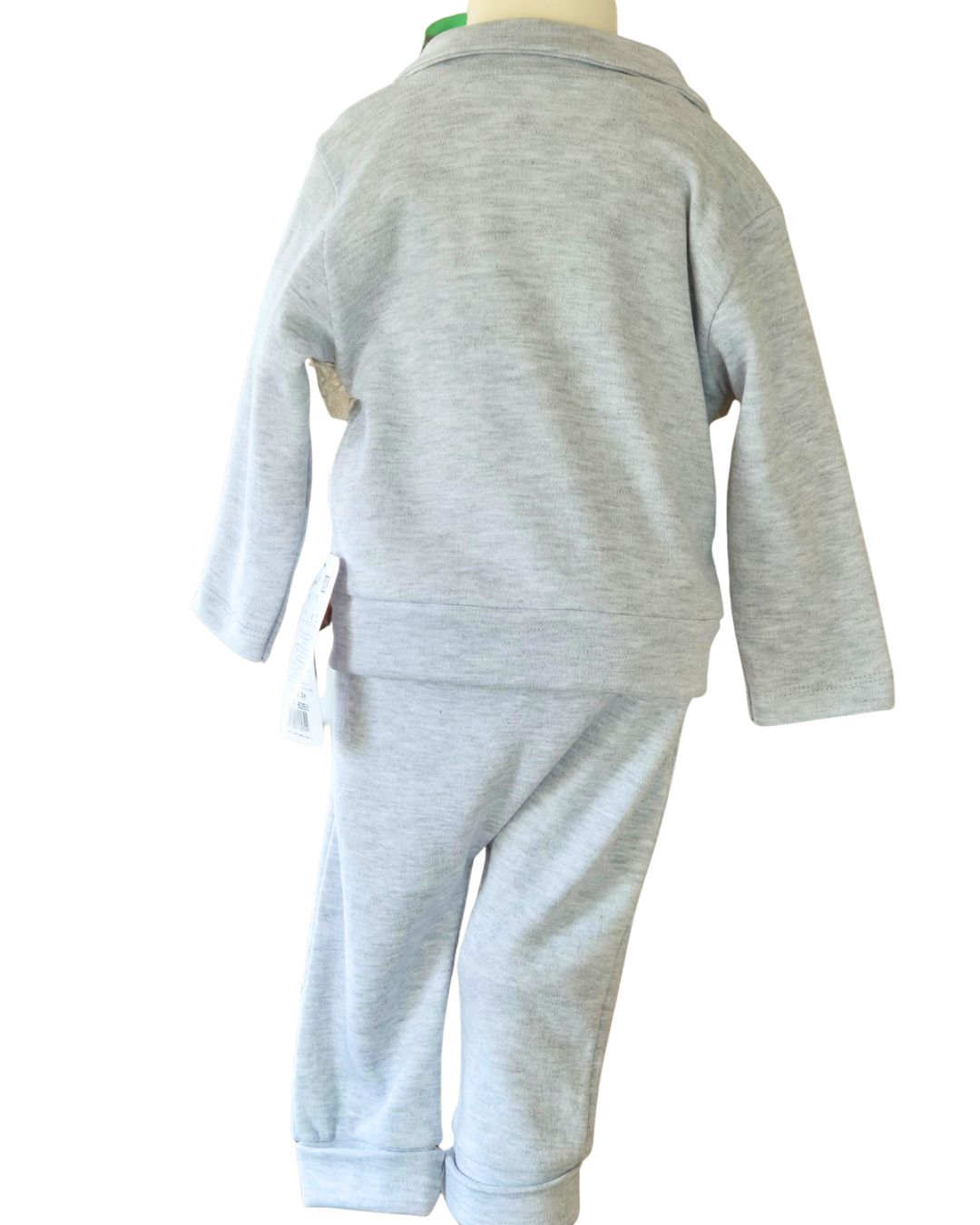 Girls grey teddy top trousers and lace jacket set