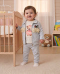 Girls grey teddy 3 piece set with lace jacket and trousers