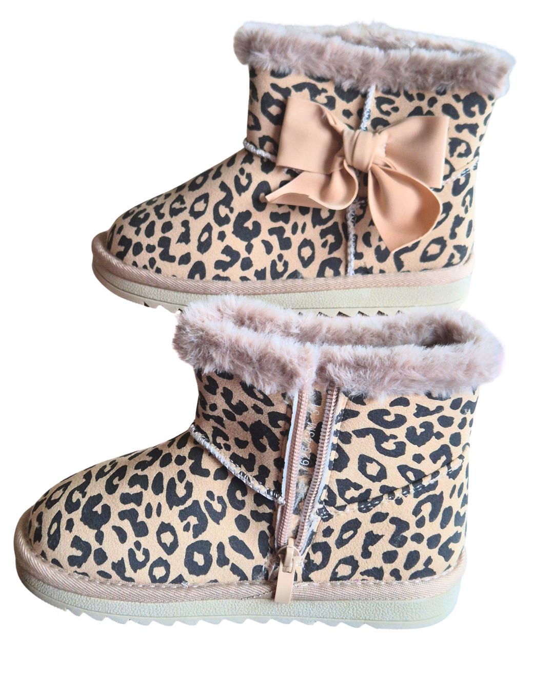 Girls leopard print ankle boots with inside zip