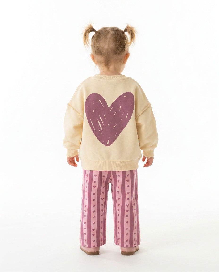 Cream Heart Sweatshirt and Trouser Set
