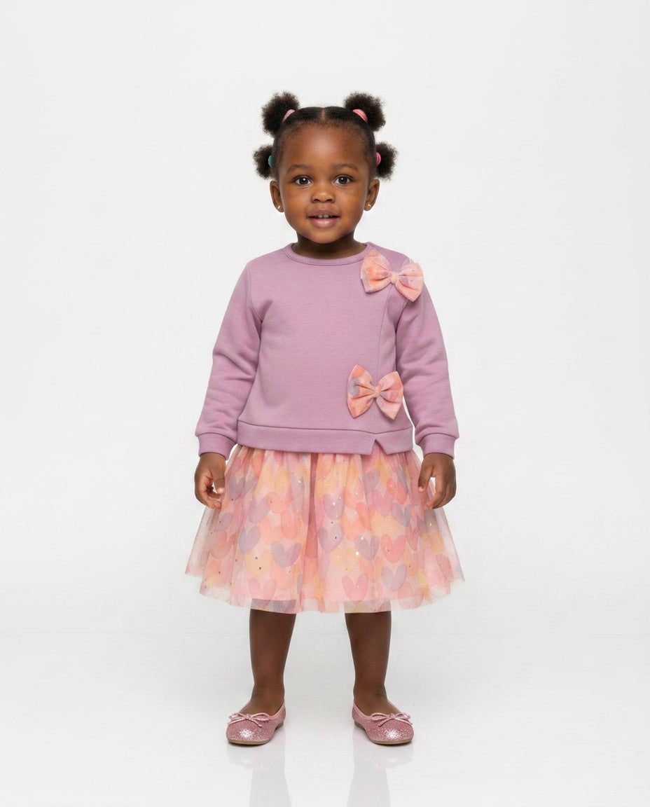 Girls lilac heart net dress