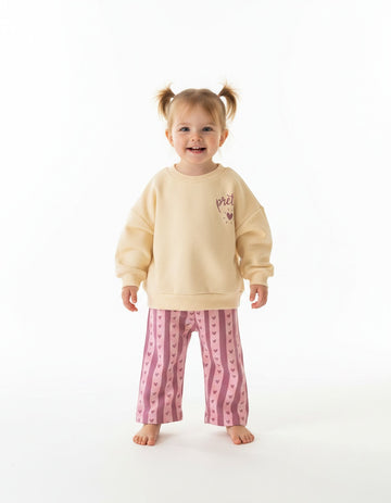 Girls Cream and Lilac Heart 2 Piece Outfit