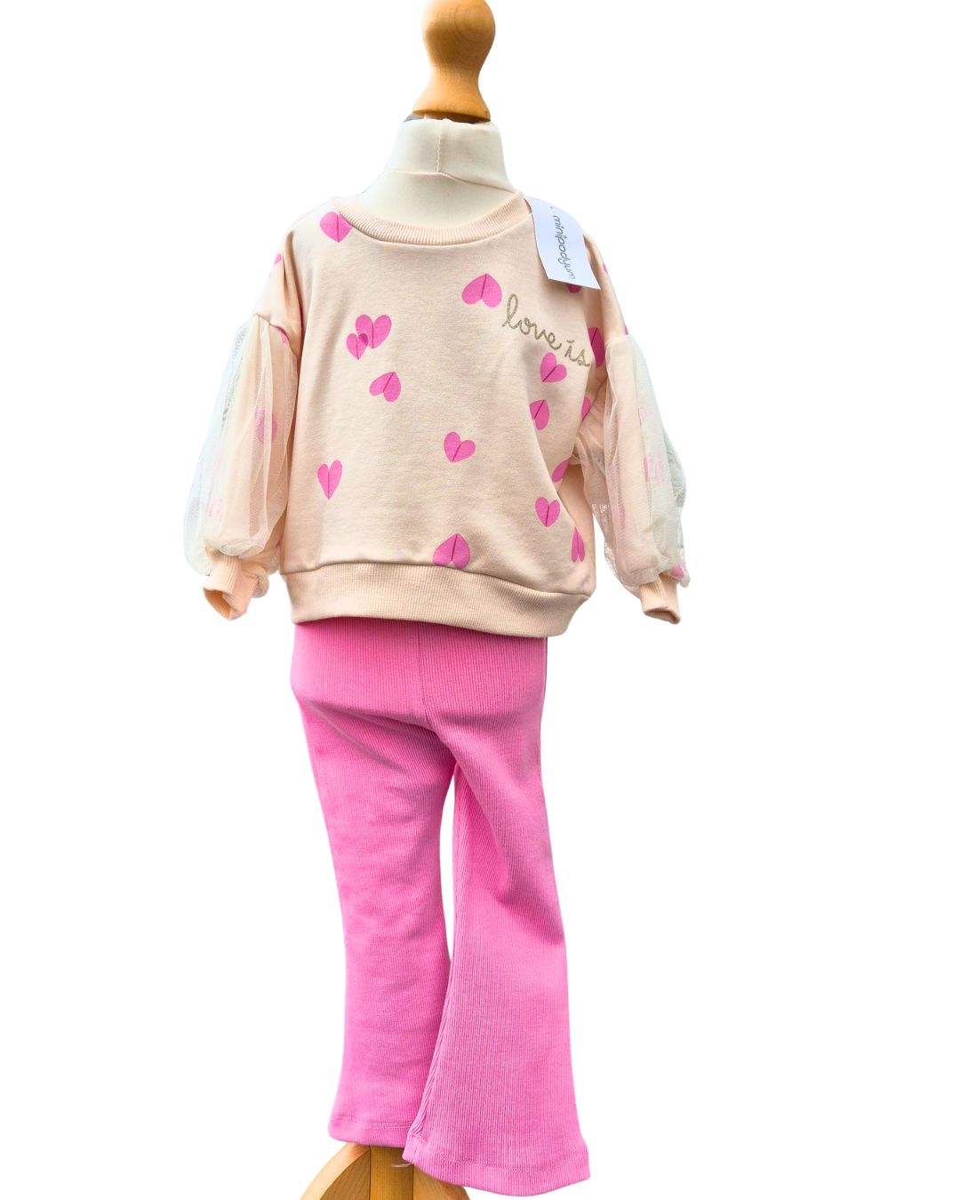 Girls pink Love Is sweatshirt and leggings set