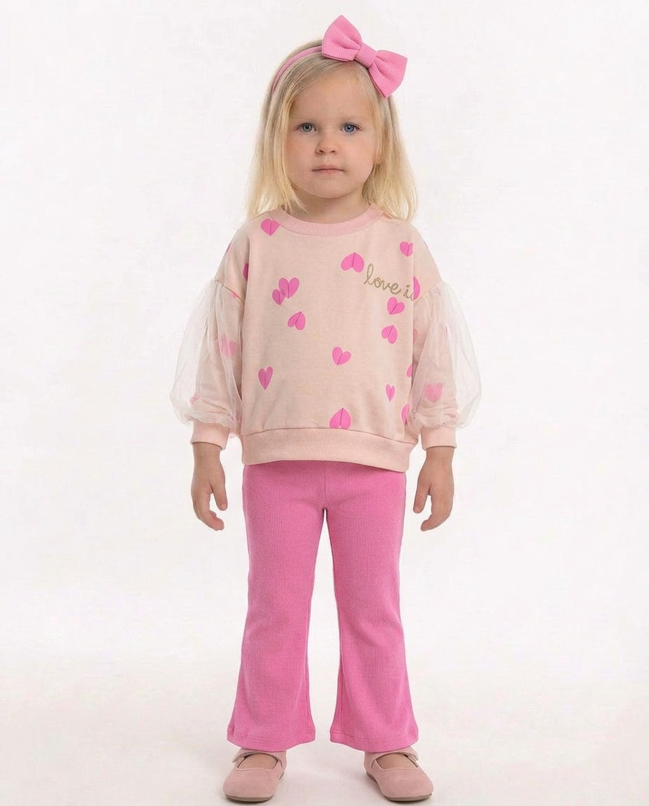 Girls pink Love Is sweatshirt and leggings set