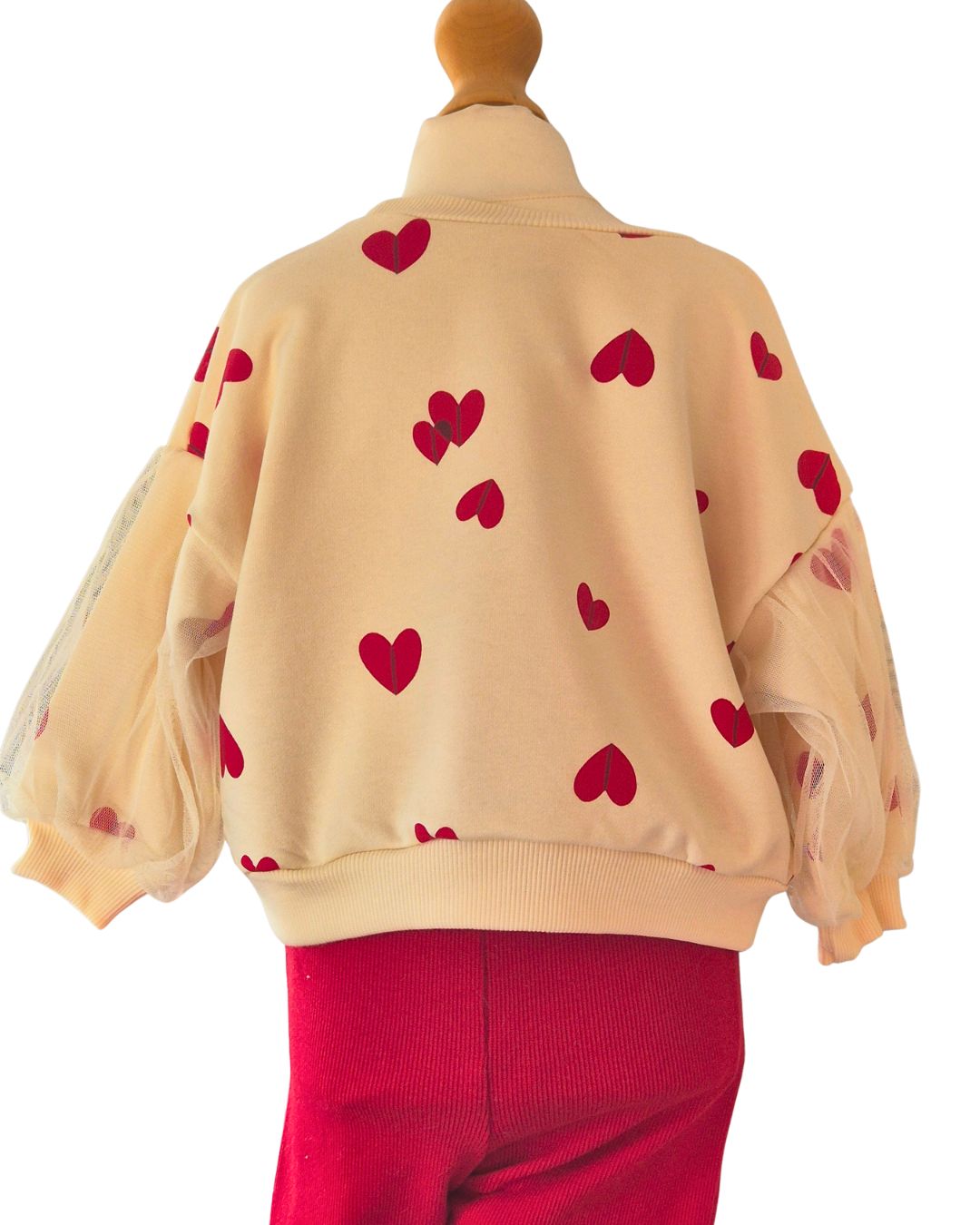Cream sweatshirt with red hearts for girls