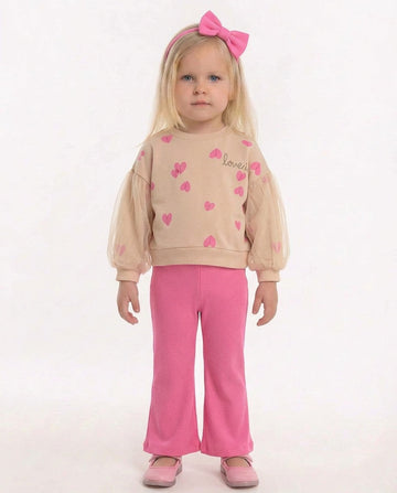 Girls pink Love Is sweatshirt and leggings set