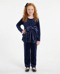 Girls’ midnight blue velour tiered top and leggings set