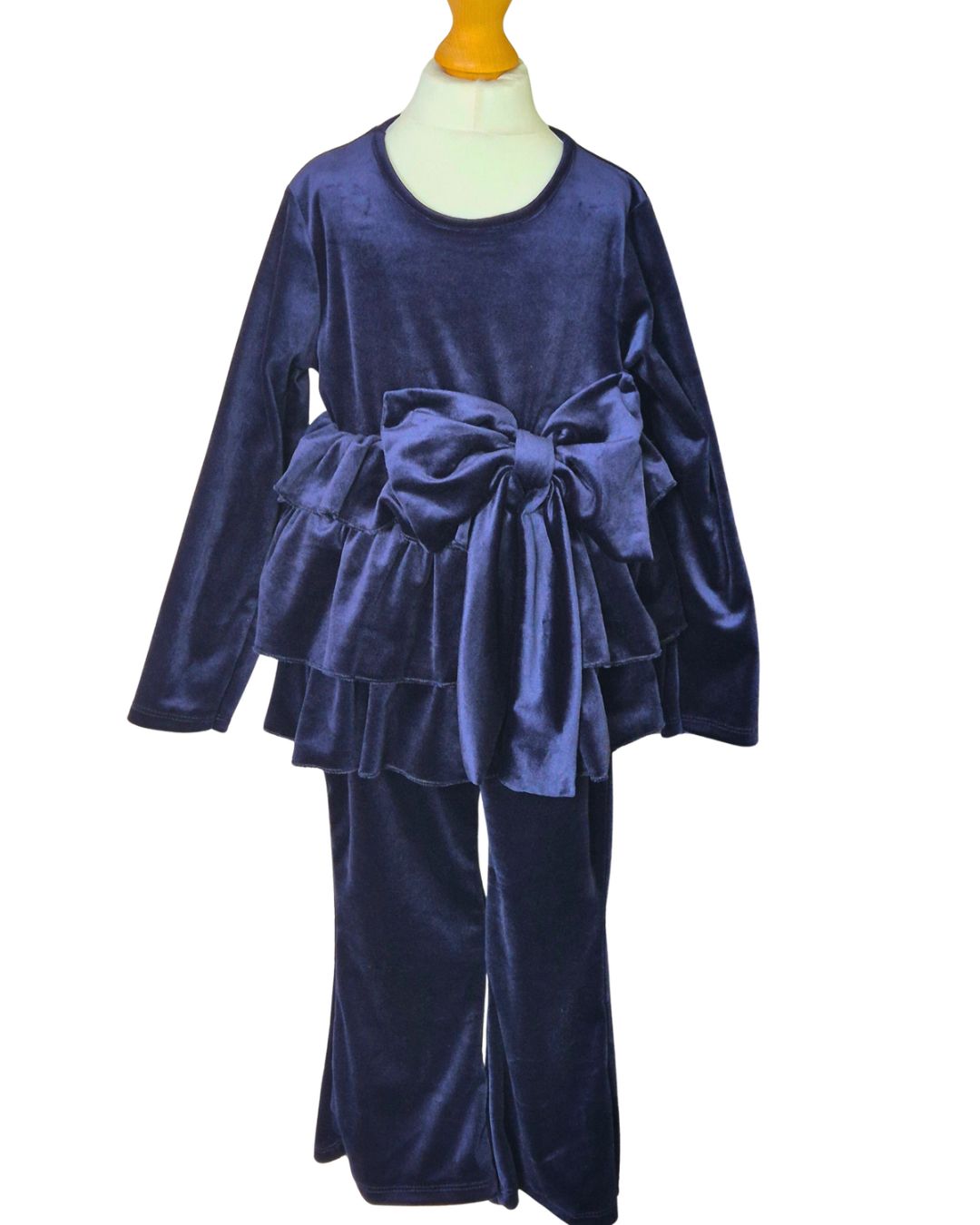 Girls’ midnight blue velour tiered top and leggings set