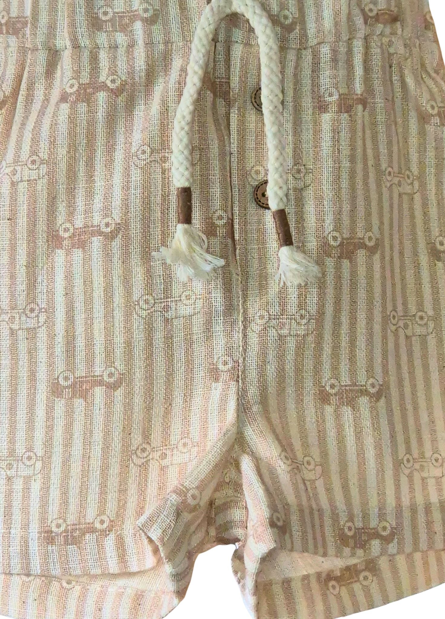 Close-up of a patterned fabric with rope details